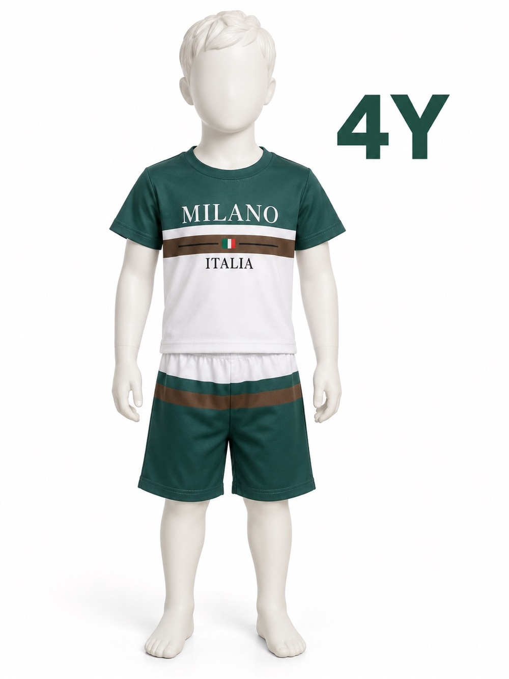 Milano Boys' Green, White & Brown Short Sleeve Tee Set